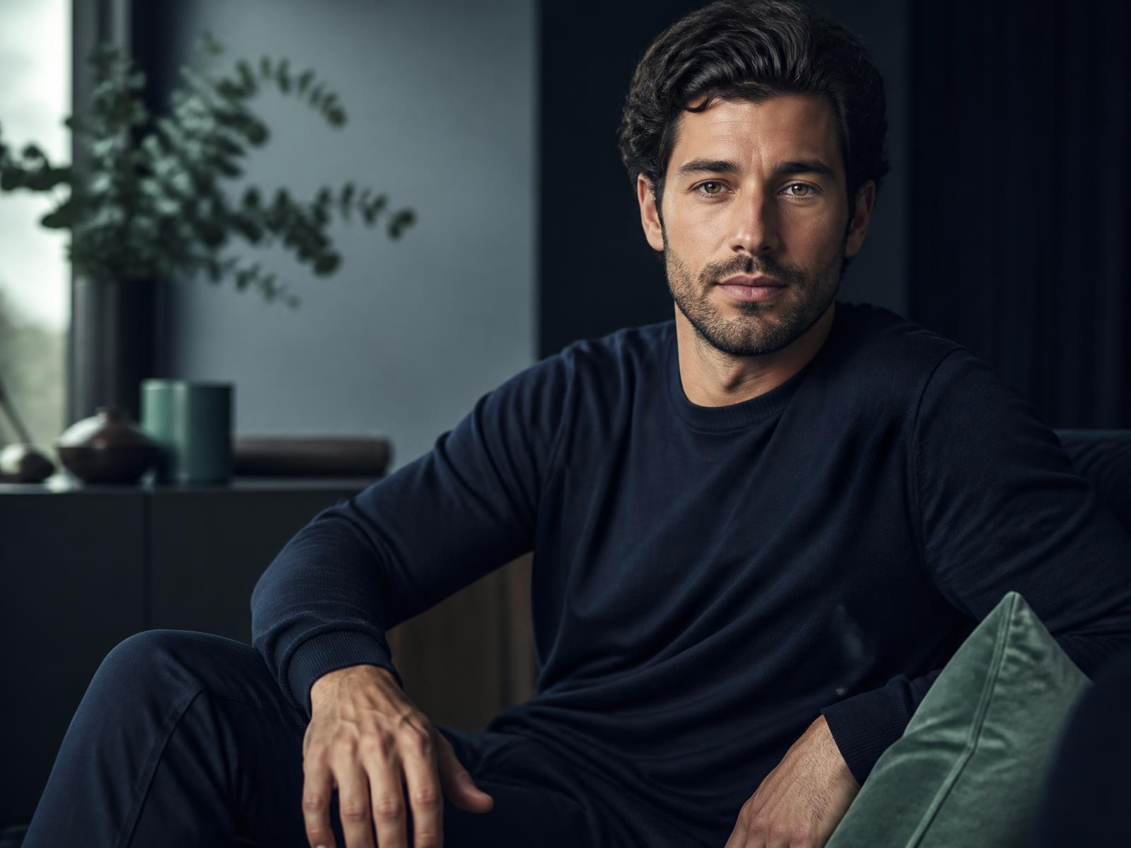 A man sitting calmly at home, reflecting on his health